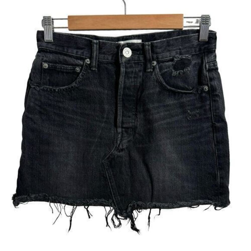 Moussy Vintage Distressed Button Fly Denim‎ black Mini Skirt Size 26 / 2
